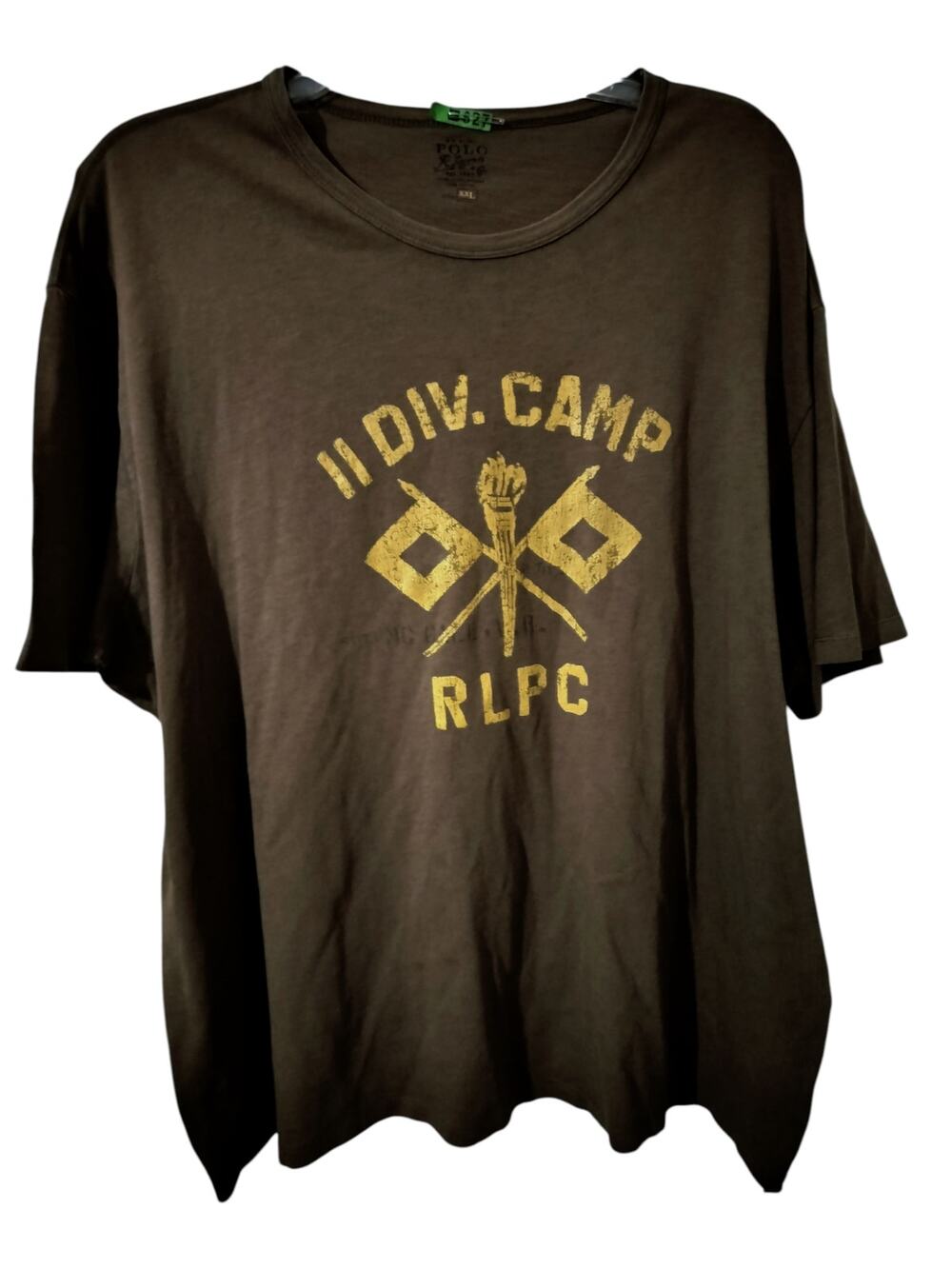 M1254)Vintage 90s Polo Ralph Lauren XXL Brown Distressed Graphic Short Sleve Tee